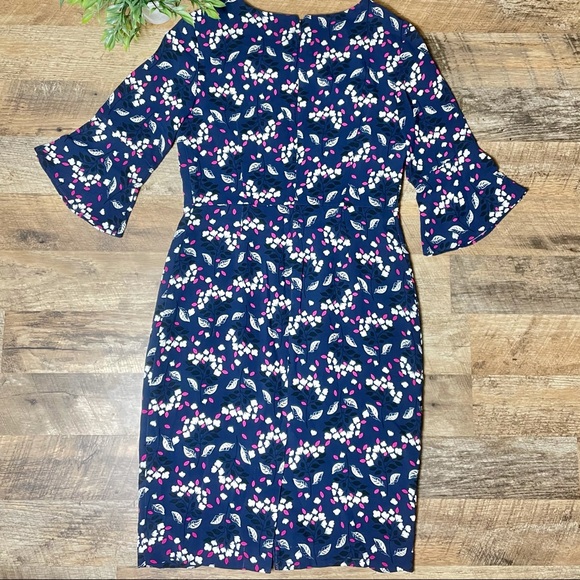Boden Sheath Dress midi length Floral Design bell sleeve crew neck - Picture 3 of 14